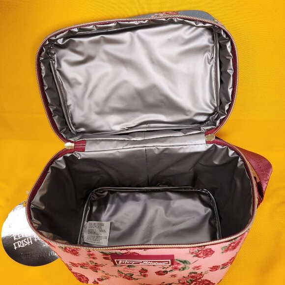 Betsey Johnson Rose Floral 6 Pack Insulated Lunch Bag Train Case Cooler NEW - Picture 10 of 11